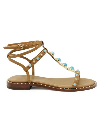 Ash Cinnamon/gold Leather S24-party02 Flat Sandal In Brown