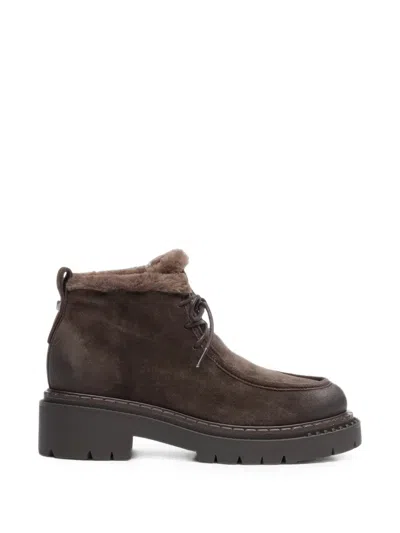 Ash Demi Shearling-trim Ankle Boots In Brown