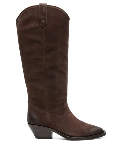 Ash Dolly High Suede Leather Boots With Square Toe In Brown