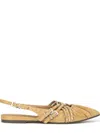 Ash Brown Flat Sandals With Pleated Leather Upper And Metallic Accents In Brown