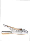 Ash Bibi Ruched Square Toe Slingback Flat In Silver