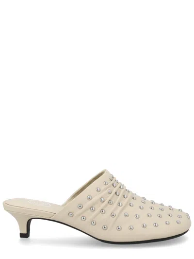Ash Eloise Pointed Studded Leather Mules In Neutral