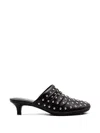 Ash Leather Kitten Heel Mules Open Back In Black