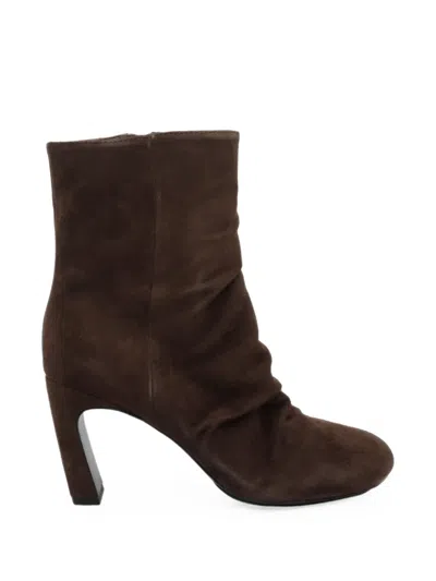 Ash Estelle Ruched Suede Ankle Boots In Brown