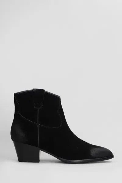 Ash Fame Texan Ankle Boots In Black Suede