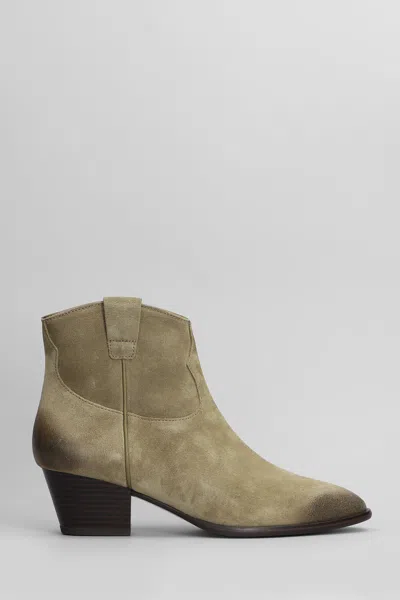 Ash Fame Texan Ankle Boots In Khaki Suede In Beige