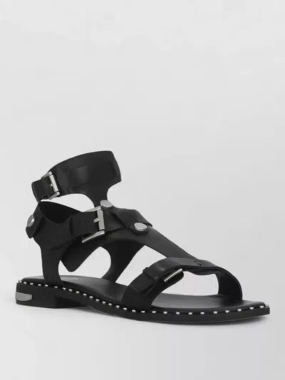 Ash Flat Sandals Ankle Strap Rubber Sole In Black