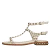 Ash Stud-embellished Leather Sandals In Beige Chari