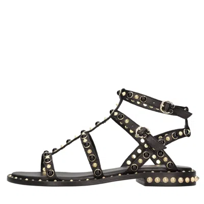Ash Studded Black Calf Leather Sandal In Nero Scuri