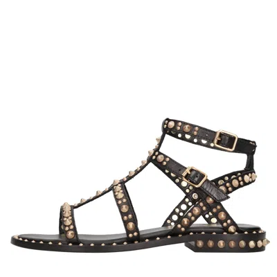 Ash Studded Black Calf Leather Sandal In Nero Scuri