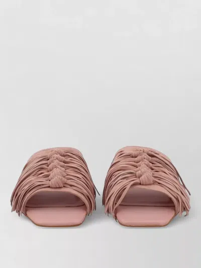 Ash Flat Sole Slides Knotted Straps Fringe In Pink