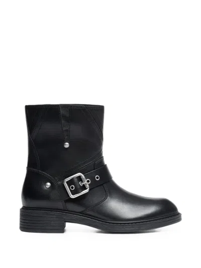 Ash Floss Flower Leather Biker Boots In Black