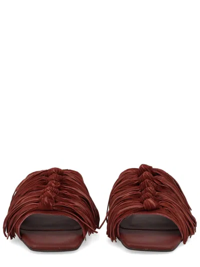 Ash Fringe Slide Sandals In Brown