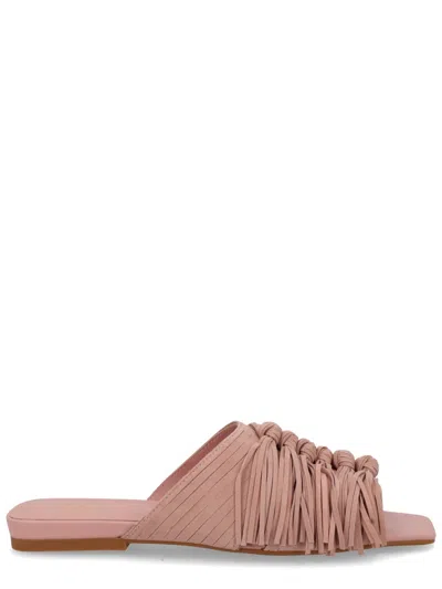 Ash Fringe Slide Sandals In Pink