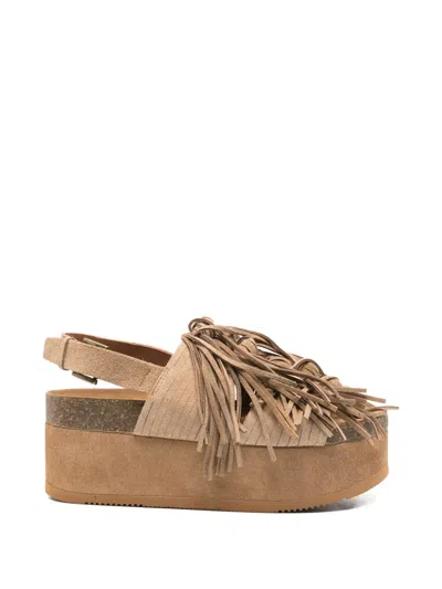 Ash Fringed Platform Sandals In Brown