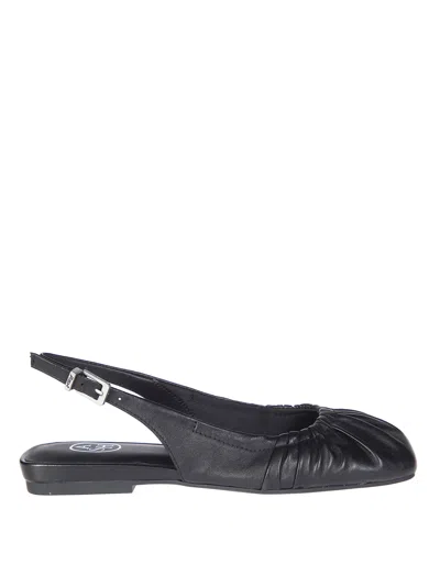 Ash Gathered Slingback Minimalist Silhouette Flats In Black
