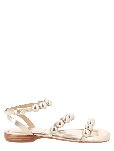 Ash Gold Regy Studded Metallic Flat Sandals In Neutral
