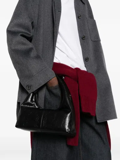 Ash Hazel Crinkled-leather Tote Bag In Black