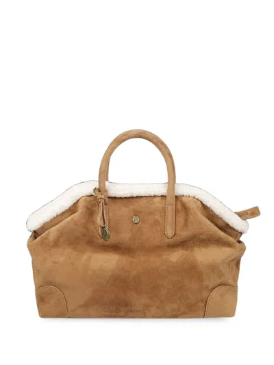 Ash Jacqueline Shearling-trim Tote Bag In Brown