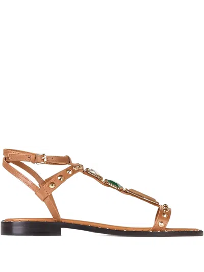 Ash Jewel-embellished Studded Sandals In Brown