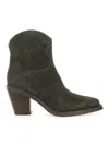 Ash Judy Texan Ankle Boots In Grey Suede In Green