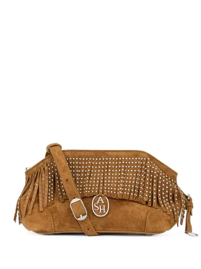Ash July Fringes Stud-embellished Shoulder Mini Bag In Brown