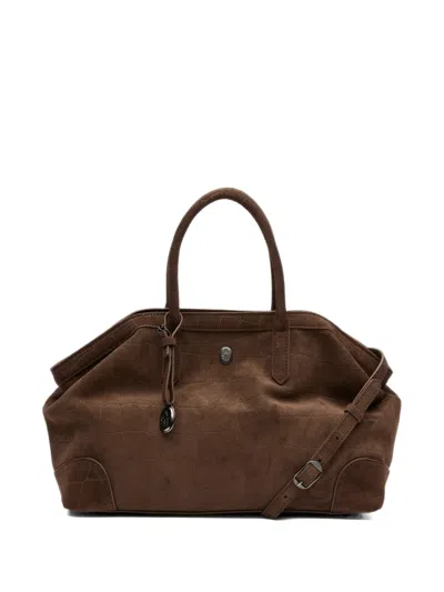Ash Justine Crocodile-effect Suede Tote Bag In Purple