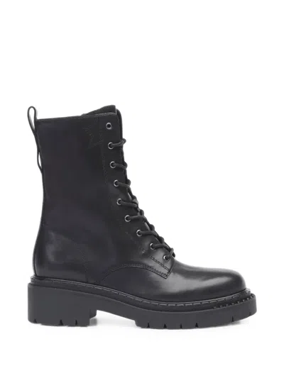 Ash Lace-up Leather Ankle Boots In Black