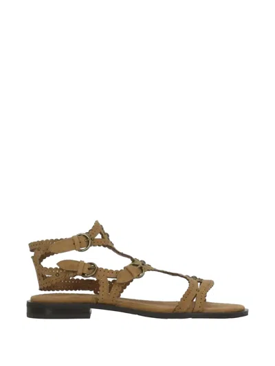 Ash Laser-cut Studded Sandals In Brown