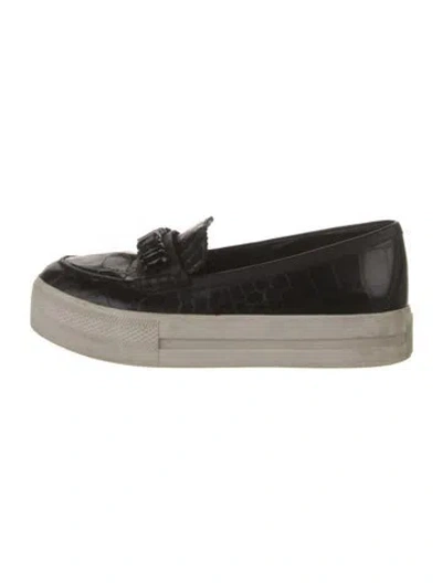 Pre-owned Ash Leather Bow Accents Loafers In Black