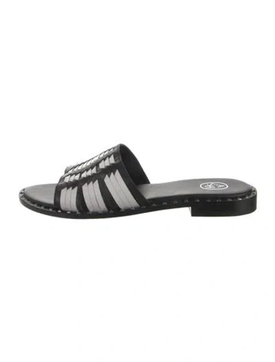 Pre-owned Ash Leather Colorblock Pattern Slides In Black