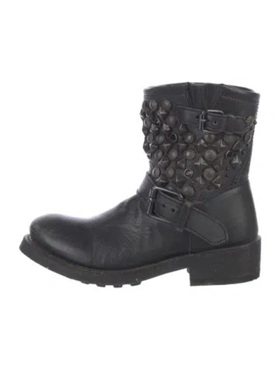 Pre-owned Ash Leather Crystal Embellishments Moto Boots In Blue