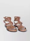Ash Leather Cut-out Buckle Flat Sandals