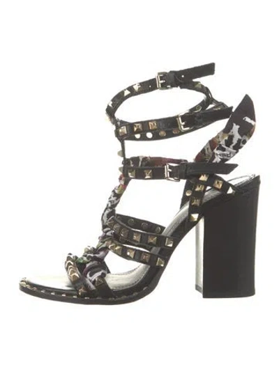 Pre-owned Ash Leather Floral Print Gladiator Sandals In Black