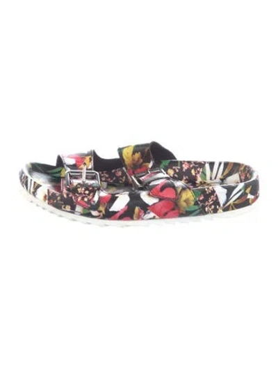 Pre-owned Ash Leather Floral Print Slides In Black