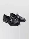 Ash Leather Round Toe Loafers With Stitch Detail In Black