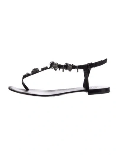 Pre-owned Ash Leather Printed T-strap Sandals In Black