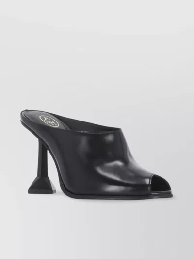 Ash Leather Sabot With Geometric Heel Design