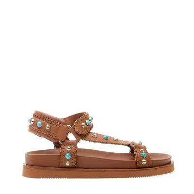 Ash Leather Sandal With Studs And Turquoise In Brown