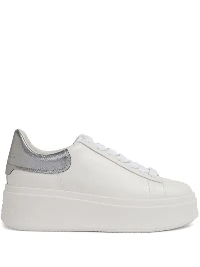 Ash White Leather Sneakers With Metallic Silver Accent
