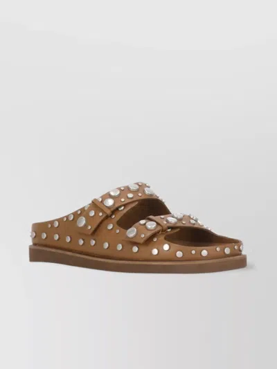 Ash Leather Stud Double Strap Flat Sandals