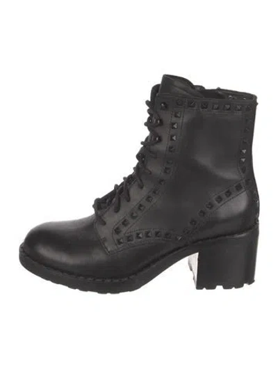 Pre-owned Ash Leather Studded Accents Combat Boots In Black