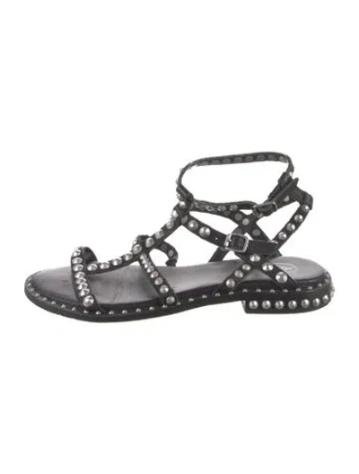 Pre-owned Ash Leather Studded Accents Gladiator Sandals In Black