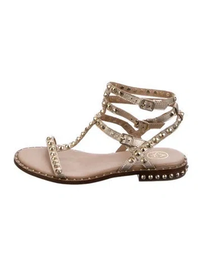 Pre-owned Ash Leather Studded Accents Gladiator Sandals In Gold/metallic