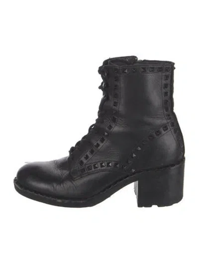 Pre-owned Ash Leather Studded Accents Lace-up Boots In Black