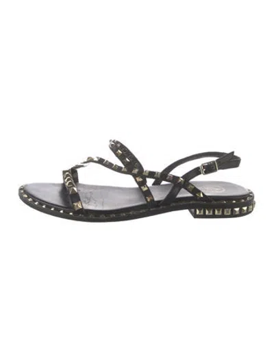 Pre-owned Ash Leather Studded Accents Sandals In Black