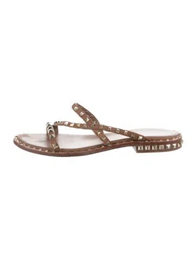 Pre-owned Ash Leather Studded Accents Sandals In Brown/gold