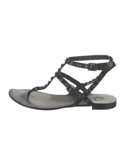 Pre-owned Ash Leather Studded Accents T-strap Sandals In Black