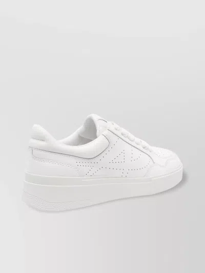 Ash Low Top Leather Sneakers With Perforated Round Toe In White