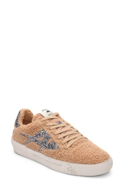Ash Malibu Faux Shearling Sneaker In Camel/silver